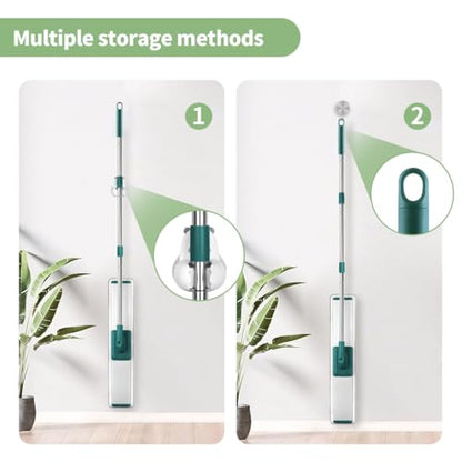 CQT Commercial Flat Microfiber Floor Mop Cleaning System 24" Inch Wet Dry and Dust Hardwood with 4 Washable Pads Cleaner for Laminate Tile Stainless Steel Handle and Extension (PT14 Green) - color: Pt14 Green