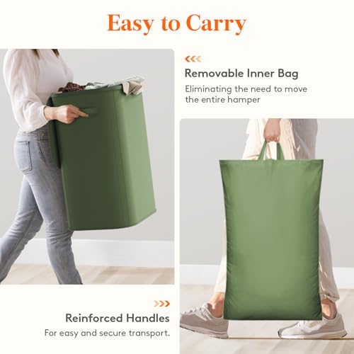 Lifewit 85L Large Laundry Hamper with Lid, Removable Inner Bag, Green - color: Green, size: 85L