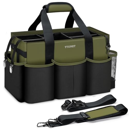 Ytonet Foldable Cleaning Supply Caddy, Wearable Cleaning Tote with Dividers - color: Green, size: Large