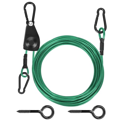 TooTaci Outdoor Clothesline Kit, 30ft 3/16" Green PVC Coated Clothes Cable - size: 30ft