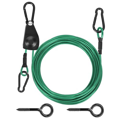 TooTaci Outdoor Clothesline Kit, 30ft 3/16" Green PVC Coated Clothes Cable - size: 30ft