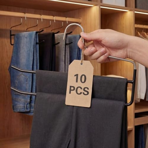 Unittype 10 Pcs Pants Hangers Double Rod Bulk Space Saving Trousers Jean Hangers Open Ended Metal Clothing Rack Closet Storage Organizer for School Dorm Apartment Legging Scarves Slack Black - color: Black, style: 2 Tier