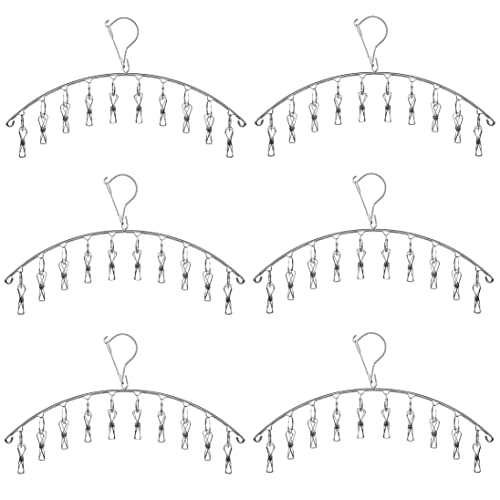 Clothes Hanger with 10 Clips, Stainless Steel, Windproof, for Drying Socks, Bras, Underwears, Baby Clothes, Hats, Scarfs, Towels, Pants and Gloves (6 Pack) - size: 6 Pack (60 Clip)