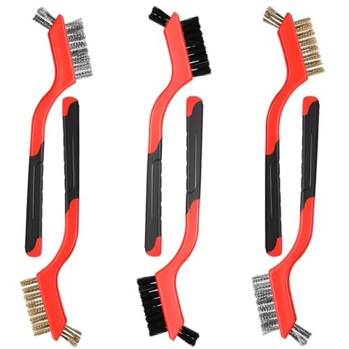 JJUNW 8Pcs Nylon Cleaning Brushes, Steel Wool Brush, Crevice Cleaning Brushes Wire Brush Set, Detailing Brushing Set for Rust, Dirt & Paint Scrubbing with Deep