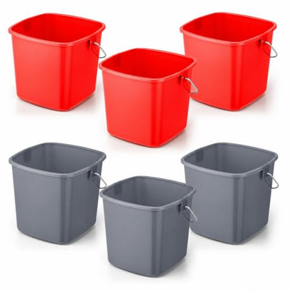 Zhehao 6 Pcs 3 Quart Small Sanitizer Cleaning Bucket, Red,Gray - color: Red,gray