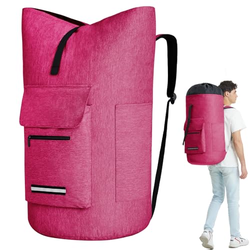 Laundry Bag Extra Large 115L，Laundry Backpack with Shoulder Straps，Sturdy Travel Laundry Bags with 4 Pockets，Laundry Backpack Heavy Duty，Clothes Hamper Bag XXL，College Dorm Essentials - color: Pink