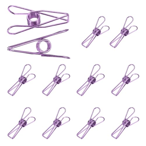 uxcell 12Pcs Clothes Pins for Hanging, 2.2" Metal Clothing Clips Heavy Duty Laundry Spring Pegs, Clothesline Clip Paper Holder Sealer for Holding Clothes, Paper, Food Packages, Purple - color: Purple, size: 2.2"