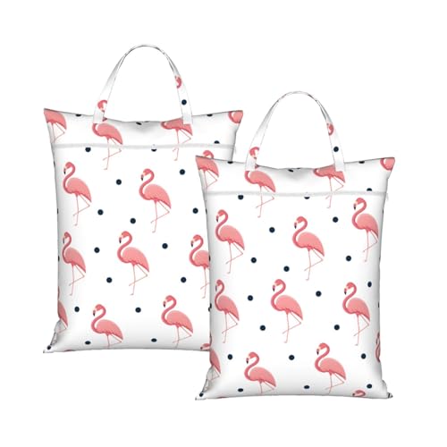 "flamingo bird tropical flamingos Summer hawaii hawaiian 2-Pack Travel Laundry Bags for Dirty Clothes- Large Waterproof Laundry Tote, Wet & Dry Use, Reusable Foldable Carry Handles" - color: Flamingo Bird Tropical Flamingos Summer Hawaii Hawaiian