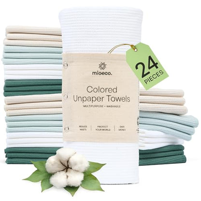 mioeco 24 Pack Reusable Kitchen Paper Towels, Organic Multicolor Cloths - size: 24 Pack Natural Calm