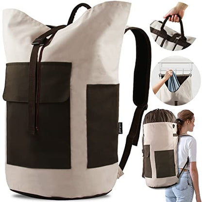 Laundry Bag Backpack 125L Extra Large, Heavy Duty 900D Coated Oxford Fabric, 3 Pockets Durable Travel Laundry Bags with Soft Padded Shoulder Straps for College Dorm, Apartment, Laundromat (Khaki) - color: Khaki