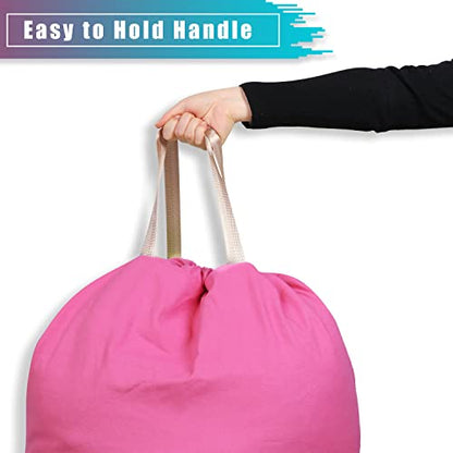 LOLOMLO Extra Large Canvas Laundry Bags with Handles & Drawstring Closure, Heavy Duty Tears Resistant Clothes Storage Travel Bags,25.5"x34",Hot Pink - color: Hot Pink