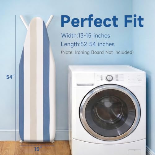 Whitmor Ironing Board Cover and Thick Fiber Pad, Fits 15 x 54 in - color: Stripe Blue and Ivory, size: 54x15 Inches
