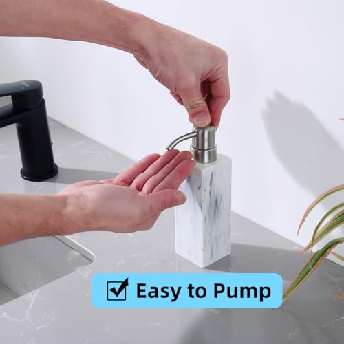 Ink White Soap Dispenser, Countertop Lotion Resin Bottles with Rust Proof Brushed Nickel Pump, Refillable Liquid Hand Soap Jar, Resin Shower Dispensers for Bathroom, Kitchen - color: Ink White+brushed Nickel
