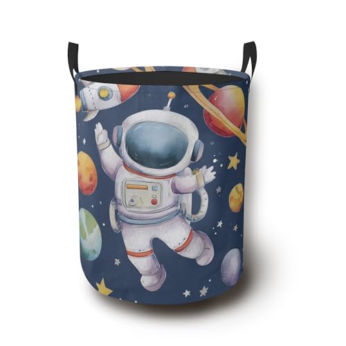 Cute Astronaut Laundry Basket with Handles,Planet Rocket Waterproof Clothes Organizer Bin Collapsible Storage Basket for Bedroom Bathroom Dorm Room 16" x 20.8" - color: Cute Astronaut Planet Rocket