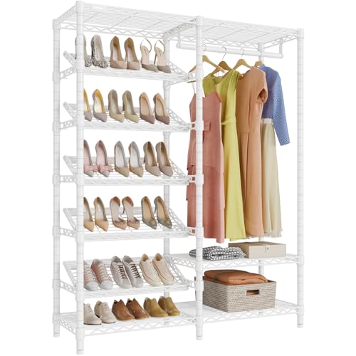 VIPEK S20 7-Tiers Shoe Rack with Hanging Rod, Metal Closet Organizer, White - color: White, size: S20
