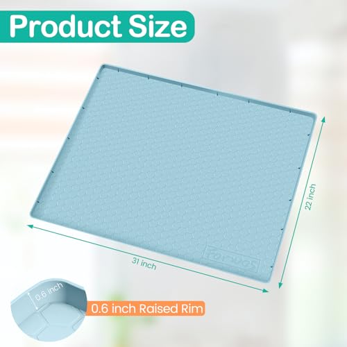 Silicone Under Sink Mat 31"x22", Waterproof Cabinet Liner, LightBlue - color: Light Blue, size: 22"W x 31"L