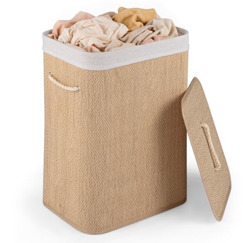 Giantex Bamboo Laundry Hamper with Lid, Removable Liner & Portable Handles - color: Natural Beige