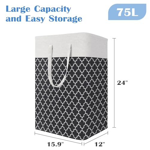 BlissTotes 3-Pack Laundry Basket, Collapsible Laundry Hamper, Black, 75L - color: Black, size: 75L