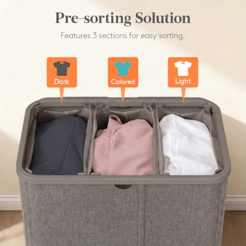 Lifewit 185L 3 Section Laundry Hamper with Lid, Laundry Basket, Brown - color: Brown, size: 185L