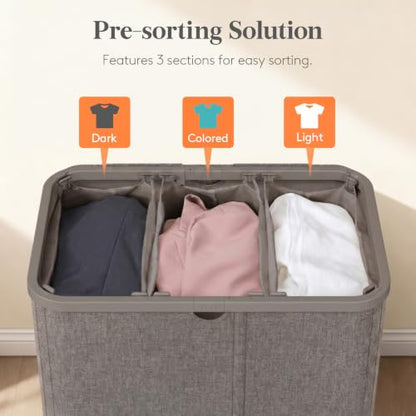 Lifewit 185L 3 Section Laundry Hamper with Lid, Laundry Basket, Brown - color: Brown, size: 185L