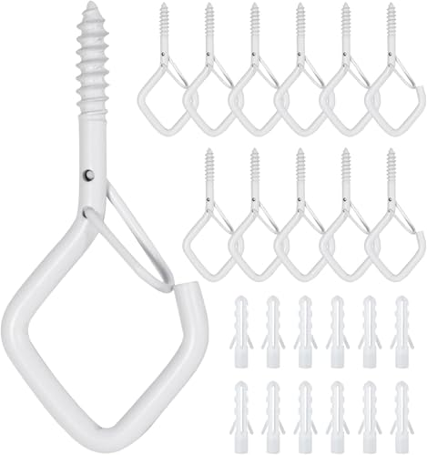 12 PCS Q-Hanger Hooks for String Lights, Ceiling Hangers for Plants & Wind Chimes, Christmas Decorations Outdoor Hooks (Square Hanger) White (No Drill Bit) - color: White, size: 12