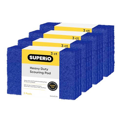 Scouring Pad Non-Scratching Scrubber Non-Scratch Cleaning Scrub Pads Heavy Duty Scouring Pad Reusable Kitchen Scrubbing Pad Pack of 12 Blue, by Superio - color: Blue, size: 12-pack