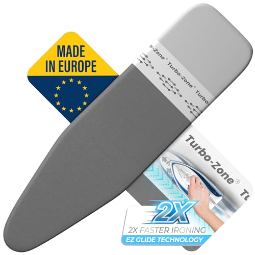 Bartnelli Ironing Board Cover and Pad, Made in Europe with New Patent Technology | 54x15 Iron Board Replacement Cover Featuring Park & Turbo Zone, Scorch Resistant 100% Cotton Thick Layered Top - color: Ultimate Gray