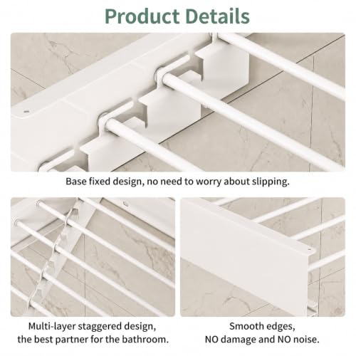 23.6in Wall Mounted Drying Rack Foldable Retractable 60lbs 5 Rods - size: 23.6 inch
