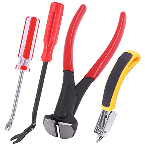 Tanstic 4Pcs Nail Puller and Staple Remover Tool Set, Including 7'' End Cutting Plier, Tack Lifter, Carpet Remover for Furniture, Floor, Wall, Car, Photo, Frame, Wooden Case, Carton