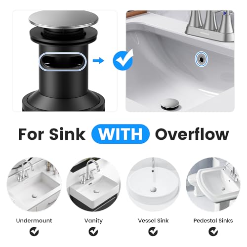 Bathroom Sink Drain with Overflow with Hair Catcher Anti-Clog Sink Strainer - color: Brushed Nickel
