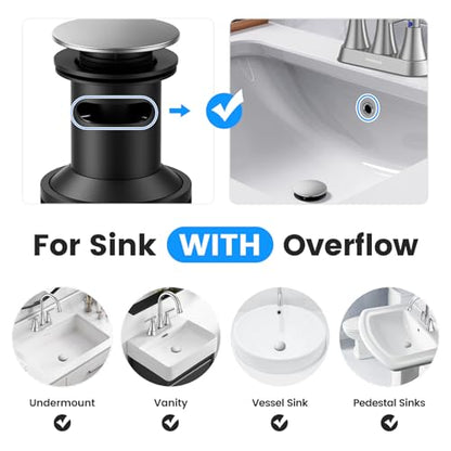 Bathroom Sink Drain with Overflow with Hair Catcher Anti-Clog Sink Strainer - color: Brushed Nickel
