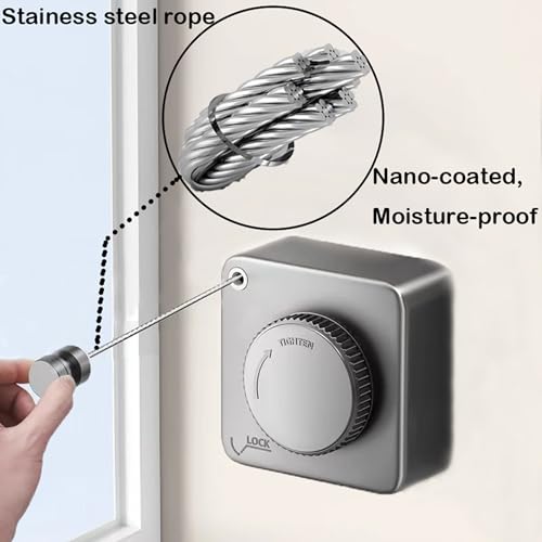 Retractable Clothesline Indoor,Bathroom Clothesline Retracting Heavy Duty Clothes Drying Laundry Line Travel Clothesline for Hotel Room Wall Mounted Stainless Steel Line-13.8 Feets,Gray