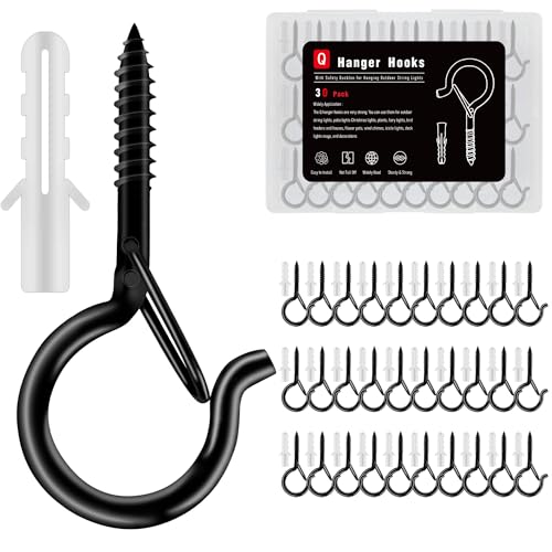 36-Pack Black Screw Hooks with Safety Buckles, 40-lb Capacity - color: Black