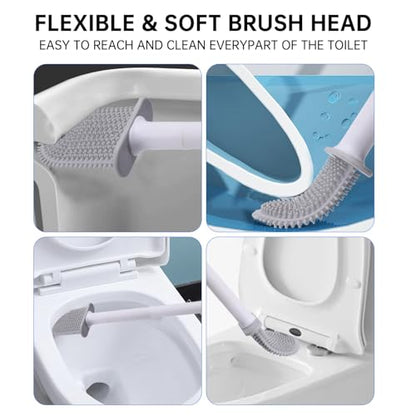 RV Silicone Toilet Brush with Holder, Drill-Free Wall Mounted Toilet Bowl Cleaner, Anti-Drip Anti-Roll Compact Brush for RV Camper & Small Bathroom (Orange) - color: Orange