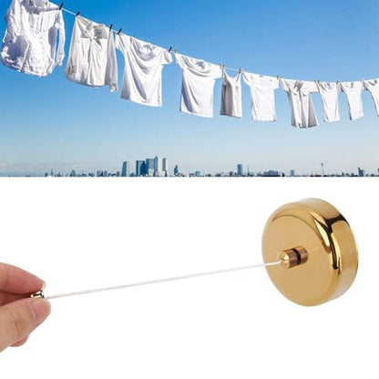 Retractable Clothesline, Wall Mounted Adjustable Clothing Rope for Shower Room Bathroom Laundry Chrome Finish Round Style Chrome Finish 2.8M (Gold) - color: Gold