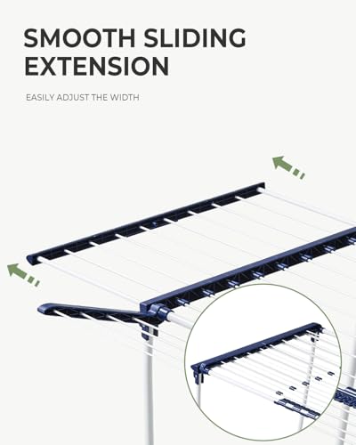 JS HANGER Extendable Clothes Drying Rack with Fold-Out Wings & Sock Clips, Expands from 41" to 67", Extra Wide Laundry Drying Rack Indoor Outdoor, Folding Rack for Clothes, Towels & Delicates - color: White-extendable & Fold Out Wings
