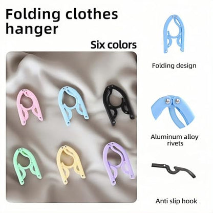 6 Pack Foldable Clothes Hangers for Travel - Portable, No Slip & Windproof Design, PP Plastic Collapsible Hangers with Anti-Slip Grooves, Space Saving for Shirts, Jeans, Socks (Multi-Color)