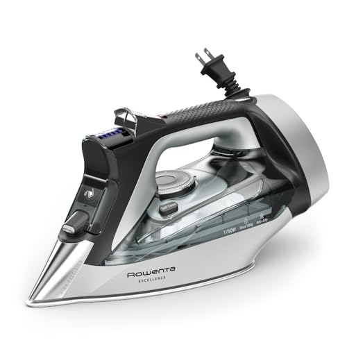 Rowenta Iron, Focus Excellence Stainless Steel Soleplate Steam Iron for Clothes, Retractable Cord, 400+ Microsteam Holes, Powerful steam, LED Display, 1750 W Ironing Clothes, Cordreel, Green DW5432 - style: Cordreel Iron - Powerful Steam