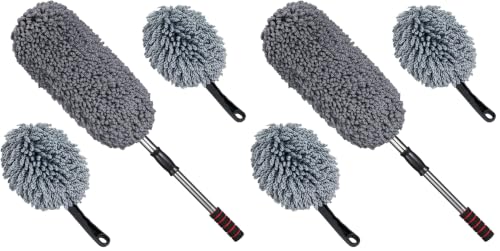 IPELY 6 Pack Large Microfiber Car Duster Exterior Scratch Free with Extendable, Car Duster Interior Multipurpose dust Cleaning - size: Interior and Exterior Duster (Kit) (Pack of 2)