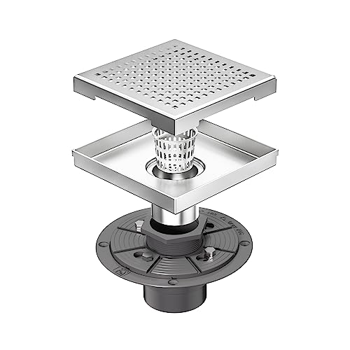 Neodrain 6" Brushed Square Shower Drain with Quadrato Pattern Grate - color: Brushed, size: 6 In