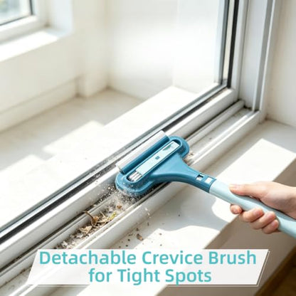 3-in-1 Window Screen Cleaning Brush with Squeegee, Mesh Screen Cleaner Tool with Detachable Handle, Dual-Purpose Wet & Dry Scrubber for Window, Patio, Door Screens (2 Pack – Lime Green + Blue)