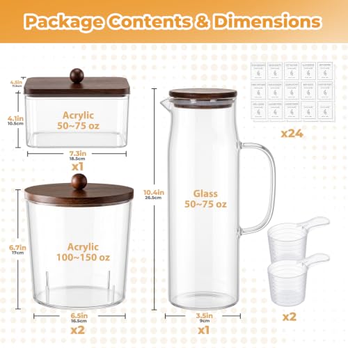 Acrylic Laundry Pod Containers and Dryer Sheet Holder & Glass Laundry Detergent Dispenser with Handle, Labels, and Spoons, for Laundry Room Organization and Storage (4 Pack, Brown) - color: Brown
