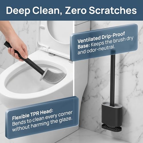 RV Toilet Brush, Black Toilet Brush Silicone Won't Damage Toilets, Wall Mounted Toilet Brush-Anti-Roll, Anti-Drip Design, Suitable for RV Travel Trailers and Campers, rv Must Haves - color: Black-2