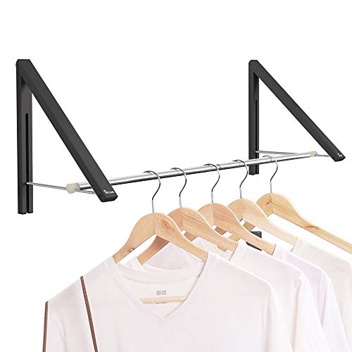 Retractable Clothes Rack - Wall Mounted Folding Clothes Hanger Drying Rack for Laundry Room Closet Storage Organization, Aluminum, 2 Racks with Rod (Black) - color: Black