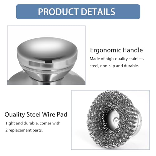 4Pcs Steel Wool Scrubber Set, Stainless Steel Scrubber with Stainless Steel Handle, for Cleaning Dishes, Cast Iron, Stock Pots, Pans, Griddles, Grills