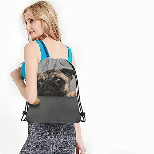 Art Cute Pet Drawstring Bags Backpack Bag Dog Lovely Animal Little Puppy Art Funny Pug Face Eyes Fashion Design Cookie Sport Gym Sack Drawstring Bag String Bag Yoga Bag for Men Women - color: Multi-a158