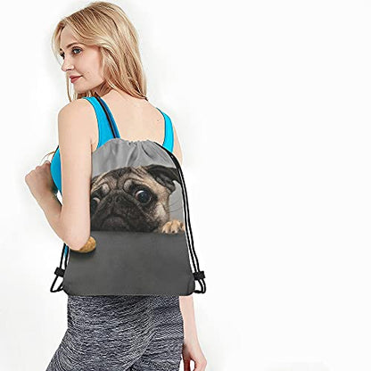 Art Cute Pet Drawstring Bags Backpack Bag Dog Lovely Animal Little Puppy Art Funny Pug Face Eyes Fashion Design Cookie Sport Gym Sack Drawstring Bag String Bag Yoga Bag for Men Women - color: Multi-a158