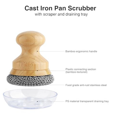 Scrubber for Cast Iron Pan, Pot Cleaner with 2 Scrapers,Chain Mail Cleaning Brush for Dishes, Pots, Pans, Griddles, Grills(Large Chain Mail,2pcs) - size: Large Chain Mail 2pcs