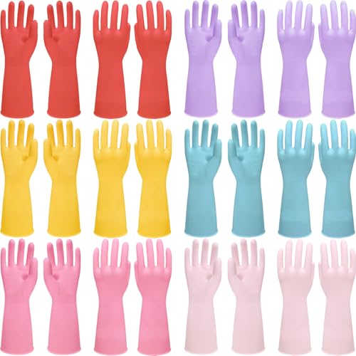 12 Pairs Rubber Cleaning Gloves for Dishwashing Reusable Kitchen Gloves for Washing Dishes and Household - size: Small
