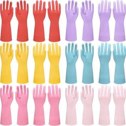 12 Pairs Rubber Cleaning Gloves for Dishwashing Reusable Kitchen Gloves for Washing Dishes and Household - size: Small